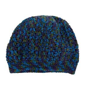 Homemade Knit Beanie Hat Purple Blue Green